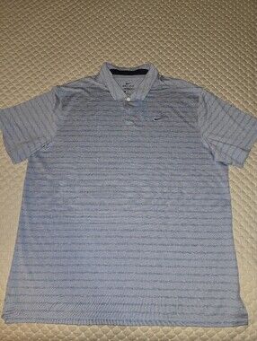 XL - Nike Mens DRI-FIT Light Blue Heathered Stripe Golf Polo. (CLEAN)